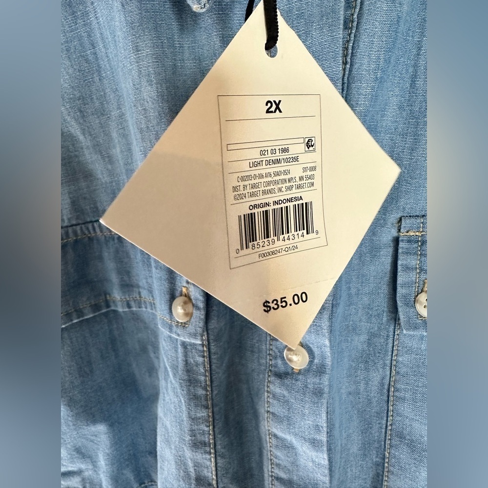 Women's Denim Sleeveless Mini Shirtdress Ava & Viv light Denim Wash - Picture 8 of 11